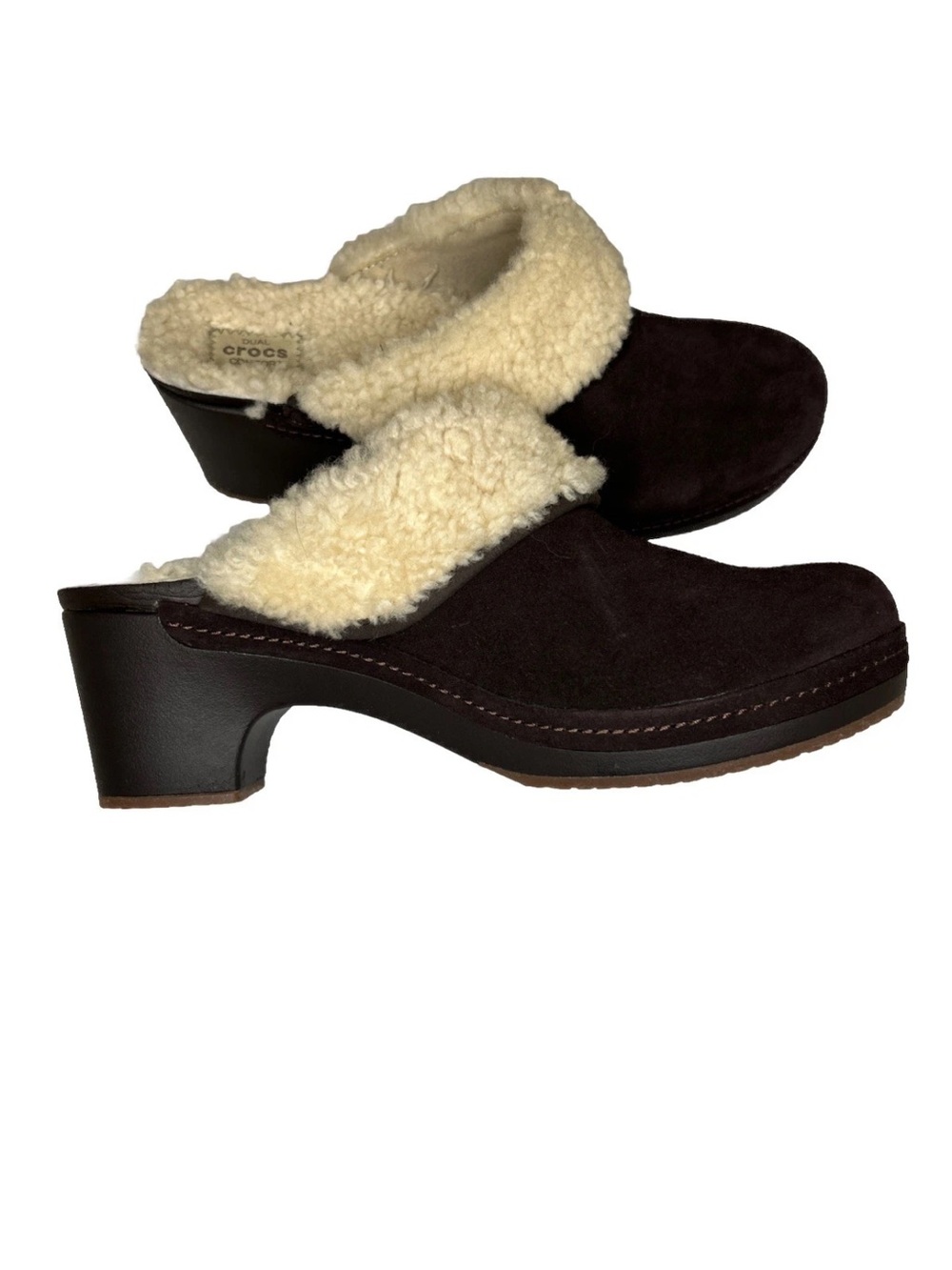 Crocs Sarah Women’s Dark Brown Shearling-Lined Clog Mules Dual Comfort Sz 10